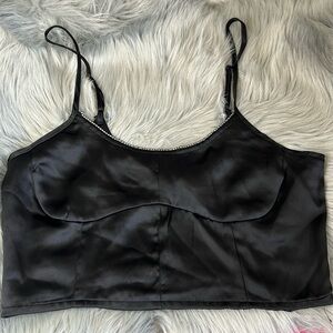 NWT House of Harlow 1960 Black Rhinestone Trim Cami Top Size L